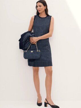 NWOT Ann Taylor Petite Denim Trim Tweed Shift Dress 4P